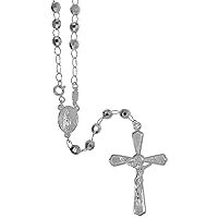 Sterling Silver 5 mm Diamond Cut Rosary Necklace for Women and Men Guadalupe Medal Center Nickel Free 24 inch