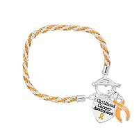 Fundraising For A Cause | Childhood Cancer Awareness Charm Bracelet with Accent String - Gold Ribbon Bracelets for Pediatric Cancer Awareness