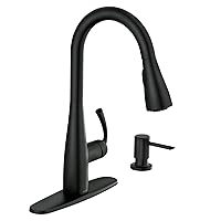 Moen Essie Matte Black Pull-Down Sprayer Kitchen Faucet with Soap Dispenser, Reflex and Power Clean Technology, 87014BL