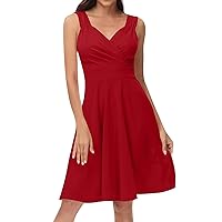 Cocktail Dresses for Women 2024 Summer Formal Casual Solid Wrap Dresses V Neck Sleeveless A-line Party Dresses