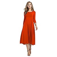 Wedding Guest Dresses for Women Summer Long,Women's Casual Solid Dress Round Neck Long Sleeve Mid Calf Swing Dr