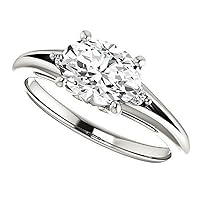 14K Solid White Gold Handmade Engagement Ring, 1.50 CT Oval Cut Moissanite Solitaire Ring Diamond Wedding Ring for Her/Woman, Gorgeous Ring, VVS1 Colorless