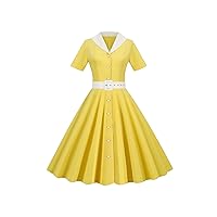 EFOFEI Women's Audrey Hepburn Style Dress Polka Dot Short Sleeve Cocktail Dress Vintage Elegant Dress with Belt