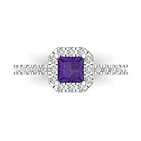 Clara Pucci 1.40ct Princess Cut Solitaire Genuine Natural Purple Amethyst Proposal Wedding Anniversary Bridal Ring 18K White Gold