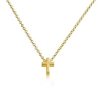 Simple Cross Symbol Bead Pendant Necklace 14k Plated or 925 Sterling Silver