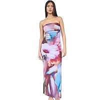 Printed Mesh Tube Maxi Dress Multi-Colored