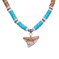 BlueRica Shark Tooth on Coconut Shell Beads Necklace (18