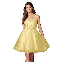 Short Lace Appliqué Tulle Homecoming Dresses Teens Spaghetti Straps Cocktail Prom Party Gowns