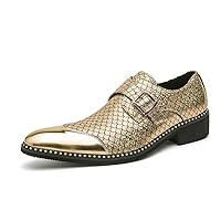 Men's Loafers Leather Gold & Silver Cap Toe Buckle Monk Shoes Party Wedding Prom Business Shoes