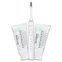 SprinJene Natural Toothpaste + Sonic Toothbrush with Fluoride for Cavity Protection of Teeth and Gums Fresh Breath, Helps Dry Mouth, Vegan, Dye-Free, Preservatives Free, and SLS Free Toothpaste