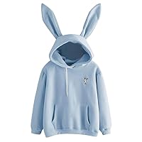 Hoodies for Women, Womens Cute Bunny Sweatshirts Long Sleeve Drawstring Tunic Tops Loose Pullover Tops Blouse