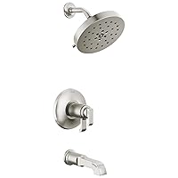 Delta Faucet Tetra 17T Series Dual-Function Brushed Nickel Tub and Shower Faucet Set with with 4-Spray H2Okinetic Shower Head, Shower Trim Kit, Lumicoat Stainless T17T489-SS-PR (Valve Not Included)
