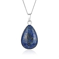 Adabele 1pc Real 925 Sterling Silver Blue Lapis Lazuli Gemstone Drop Pendant Necklace Cute 18 inch Healing Crystals Chakras Stone Women Jewelry NK18-2