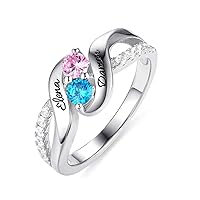Custom Personalized for Love Double Birthstones Promise Ring Wedding Band Engagement Ring 925 Sterling Silver