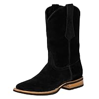 TEXAS LEGACY Mens Black Western Cowboy Boots Nubuck Leather Rodeo Wear Square Toe
