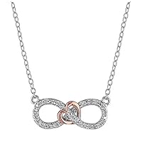 14k Two-tone Finish 925 Sterling Silver Simulated Diamond Heart Infinity Pendant Necklace