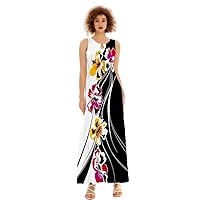 SpringSummer Casual Sleeveless Long Dress Women' -Neck Printed Dresses Swing Bohemian Retro -LINE