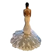 Sequins Lace Key-Hole Mermaid Wedding Dresses for Bride with Train Long Illusion Backless Bridal Ball Gown