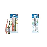 Dr. Brown's Baby and Toddler Toothbrush, Green and Orange Dinosaur 2-Pack and Otter 1-Pack, 1-4 Years