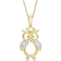 Round Cut D/VVS1 Clear Diamond Owl Pendant for Women & Girls in 925 Sterling Silver with 14K Yellow Gold Plated