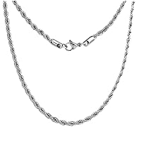 Adabele 304 Grade Surgical Stainless Steel 2mm 3mm Diamond-Cut Braided Rope Chain Necklace 18 Inch Tarnish Resistant Hypoallergenic Women Men Jewelry