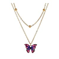 Double Butterfly Long Necklace Femininity Butterfly Pendant Clavicle Chain Collar Choker Necklace for Women