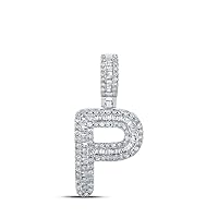 The Diamond Deal 10kt White Gold Mens Baguette Diamond P Initial Letter Pendant 3/8 Cttw