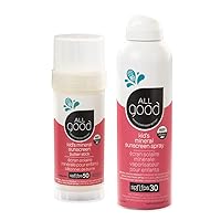 All Good Baby & Kids Mineral Face & Body Sunscreen - UVA/UVB Broad Spectrum, Coral Reef Friendly, Water Resistant, Zinc Oxide - SPF 50 Butter Stick & SPF 30 Spray