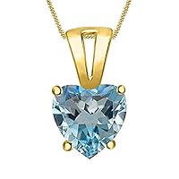 Fashion Lovely Necklace Pendant Heart Shaped Created Blue Topaz Solitaire Prong Set 14K Yellow Gold Plated 925 Sterling Sliver For Womens, Girls (5MM To 10MM)