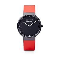 BERING Men Analog Quartz Max René Collection Watch with Silicone Strap and Sapphire Crystal 15540-523, Red/Black, 40mm, Red/Black