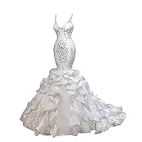 Women's Sexy V-Neck Shiny Sequined Mermaid Long Prom Long Sleeves Organza Rose Flowers Chapel Train Prom Gowns