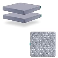 Square Playard/Playpen Mattress Pad Protector Grey & Fitted Sheets 2 Pack Grey, Perfect for 36 X 36 Portable Playard