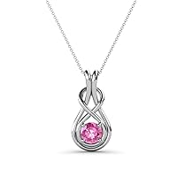Round Pink Sapphire 1/10 ct Women Solitaire Infinity Love Knot Pendant Necklace. Included 16 Inches 14K Gold Chain