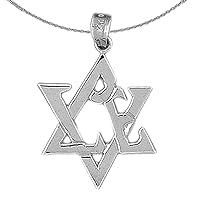 Silver Star Of David Necklace | Rhodium-plated 925 Silver Love & Heart Star of David Pendant with 18