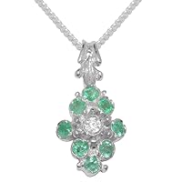 10k White Gold Natural Diamond & Emerald Womens Pendant & Chain - Choice of Chain lengths