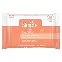 Simple Kind to Skin, Instant Glow, Facial Cleansing Wipes, Face Wipes, Makeup Removal Wipes, Removes Waterproof Mascara, 25 Wipes Count