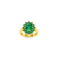 2.00 Ctw Oval Cut Lab Created Green Emerald Halo Wedding Engagement Anniversary Ring 14K Yellow Gold Plated For Womens & Girls