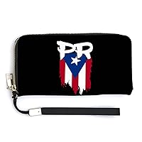 Puerto Rico Flag PR Puerto Rican Boricua Women’s PU Leather Wallet with Card Holders Money Organizer Zipper Purse Wristlet Handbag