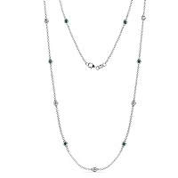 11 Station Emerald & Natural Diamond Cable Necklace 0.75 ctw 14K White Gold. Included 18 Inches Gold Chain.