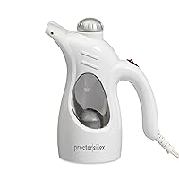 Proctor Silex Handheld Garment Steamer for Clothes, Fabric and Drapes, Continuous Steam, Portable Wrinkle-Remover for Home and Travel, Vacation Essentials, 120/240 Volt, 800W, White (11579PS)