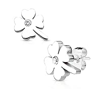 Pair of Shamrock with Crystal Center 316L Stainless Steel WildKlass Earring Studs