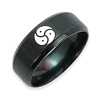 BDSM Triskelion Band, Triskele Emblem Ring, Personalized symbol Ring, Custom Logo Ring, Engraved Ring, Black IP Beveled Edge Band teen wolf