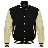 Men's Varsity Letterman Black Wool & Genuine Tewelve Colour Leather Sleeves Bomber Style Baseball Jacket