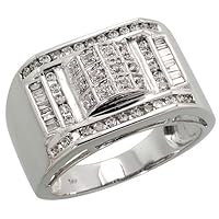 14k White Gold Men's Diamond Ring, w/ 0.59 Carat Baguette & Brilliant Cut Diamonds, 1/2
