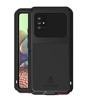 LOVE MEI for Sumsung Galaxy A71 5G Case, Hybrid Aluminum Metal Military Heavy Duty 360 Degree Full Body Protective Shockproof Dustproof Cover Case with Tempered Glass Screen Protector (Black)