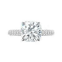 Siyaa Gems 5 CT Cushion Diamond Moissanite Engagement Rings Wedding Ring Band Vintage Solitaire Halo Hidden Prong Silver Jewelry Anniversary Promise Ring Gift