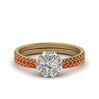 Choose Your Gemstone Flower Halo Bridal Ring Set Yellow Gold Plated Round Shape Wedding Ring Sets Affordable for Your Girlfriend, Wife, Partner Wedding US Size 4 to 12