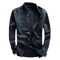 Spring Men's Shirt-Japan Vintage Style,Premium Linen,Stand Collar,Slim Fit,Single Breasted,Casual