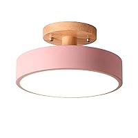 Close To Ceiling Lights Modern Minimalist Round Ceiling Light Wooden Metal Circle LED Ceiling Lamp Semi Flush Mount Close to Ceiling Lighting Fixture for Entry Hallway Balcony Bedroom ( Color : Pink ,