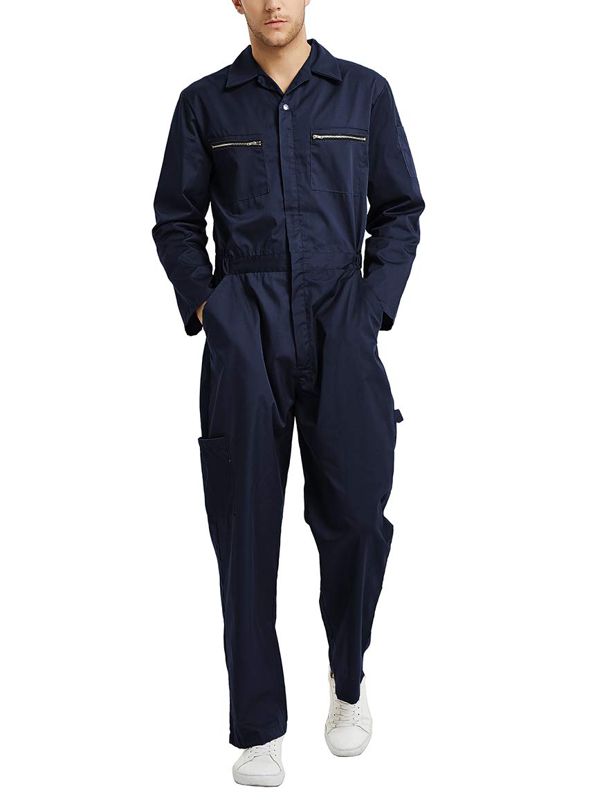 TOPTIE Men's Long Sleeve Coverall Action Back Coverall with Zipper Pockets, Mechanic Uniform